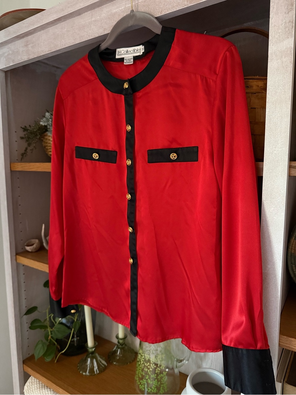 vintage JH Collectibles Red and Black Blouse with Gold Accent